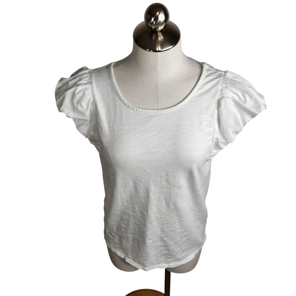 Nation LTD Audra Bubble Sleeve Tee Womens Size Large White Cotton Tie Back
